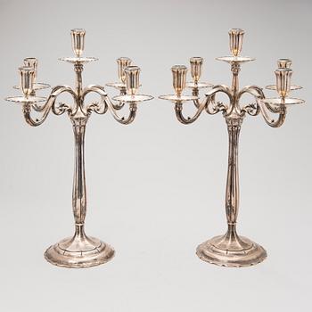 A PAIR OF SILVER CANDELABRAS, finsh import marks Helsinki 1926.