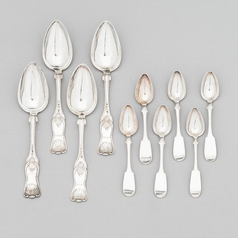 Finnish, 19th-century silver dinner and teaspoons, ten pieces, Jakobstad 1862 and Helsinki 1883.