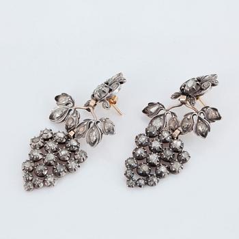 A PAIR OF EARRINGS set with rose-cut diamonds.