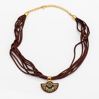Frey Wille, a necklace made of gold coloured metal and enamel. Marked Frey Wille.