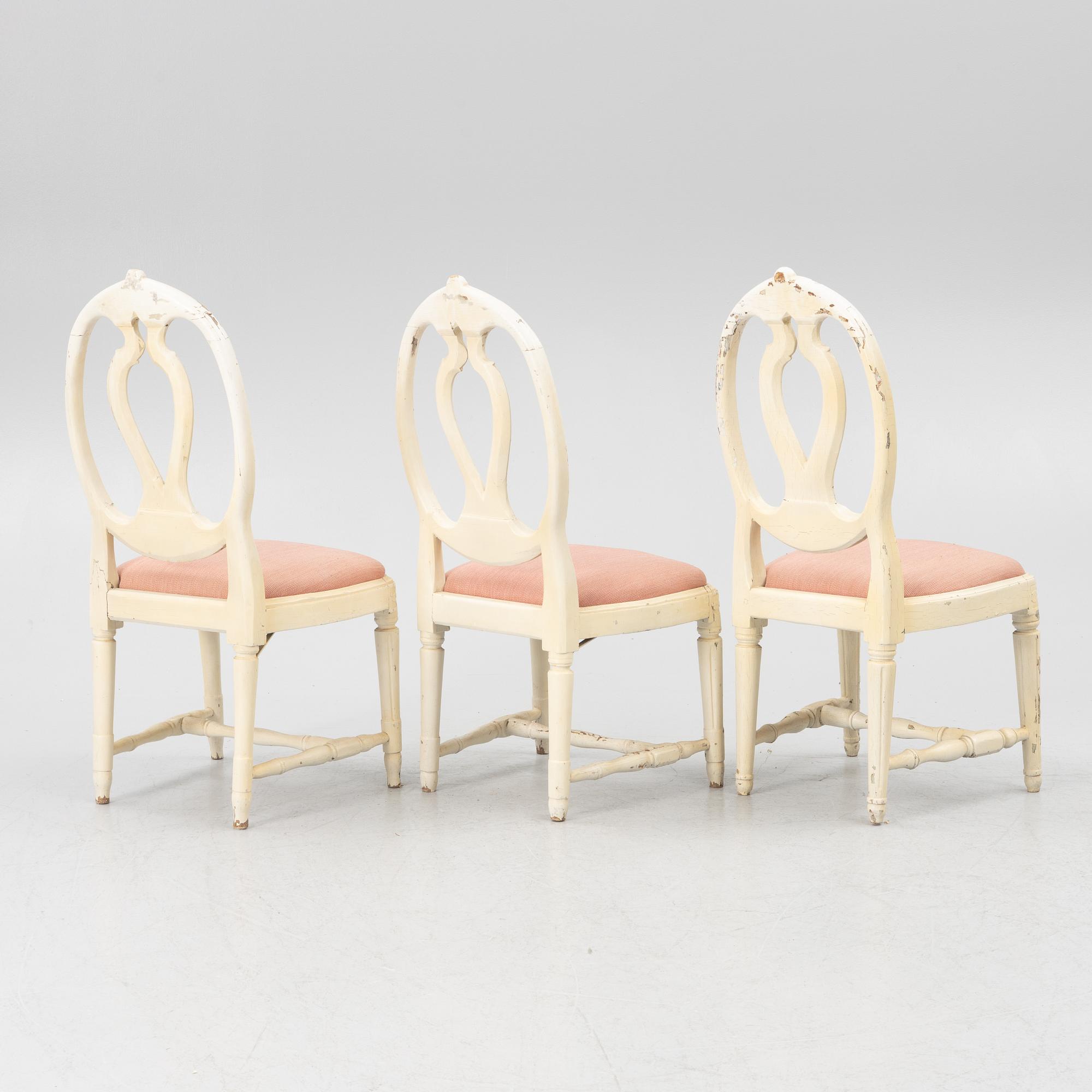 Three Gustavian chairs, late 18th Century.