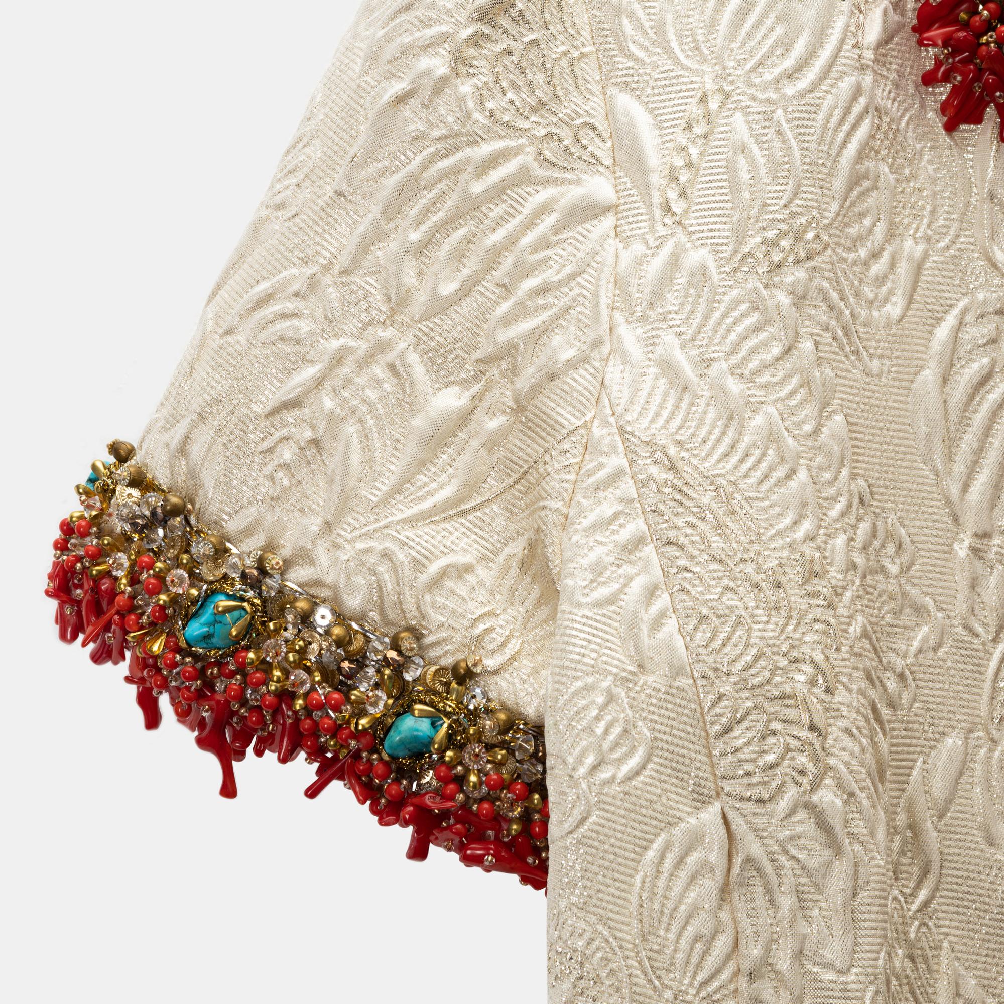 Balenciaga, a silk dress with turquoises and coral, size 36.