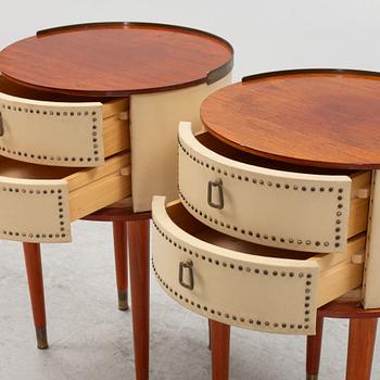A pair of bedside tables, Halvdan Petterssons Möbelfabrik, Tibro, Sweden, mid 20th century.