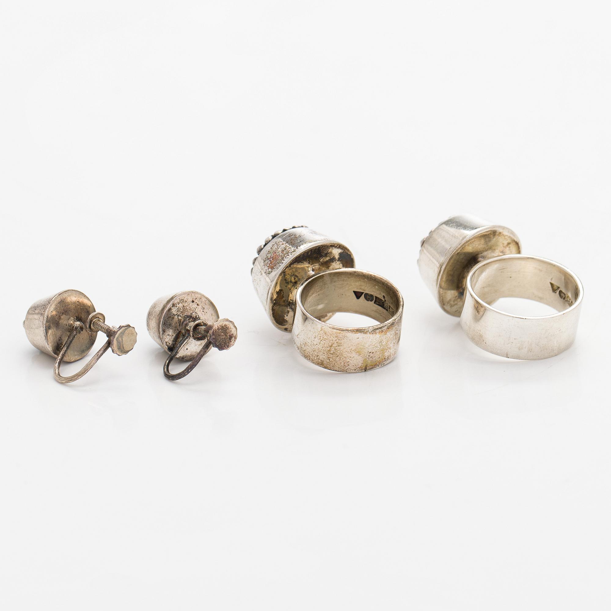 Rings and earrings, silver, Tillander, 1950 / 60s.