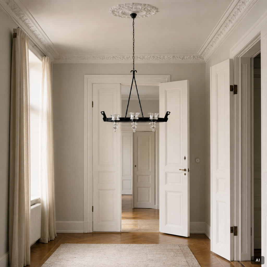 Bertil Vallien, a black metal and glass chandalier for six lights, 20th century.
