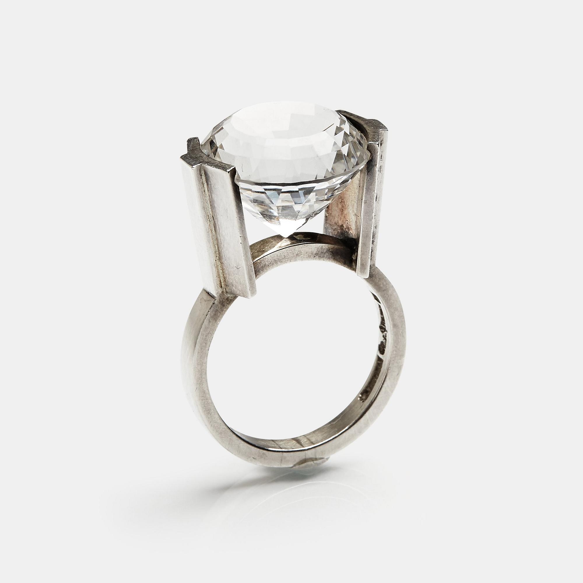 Wiwen Nilsson, ring med fasettslipad bergkristall, Lund, 1966, sterling silver.