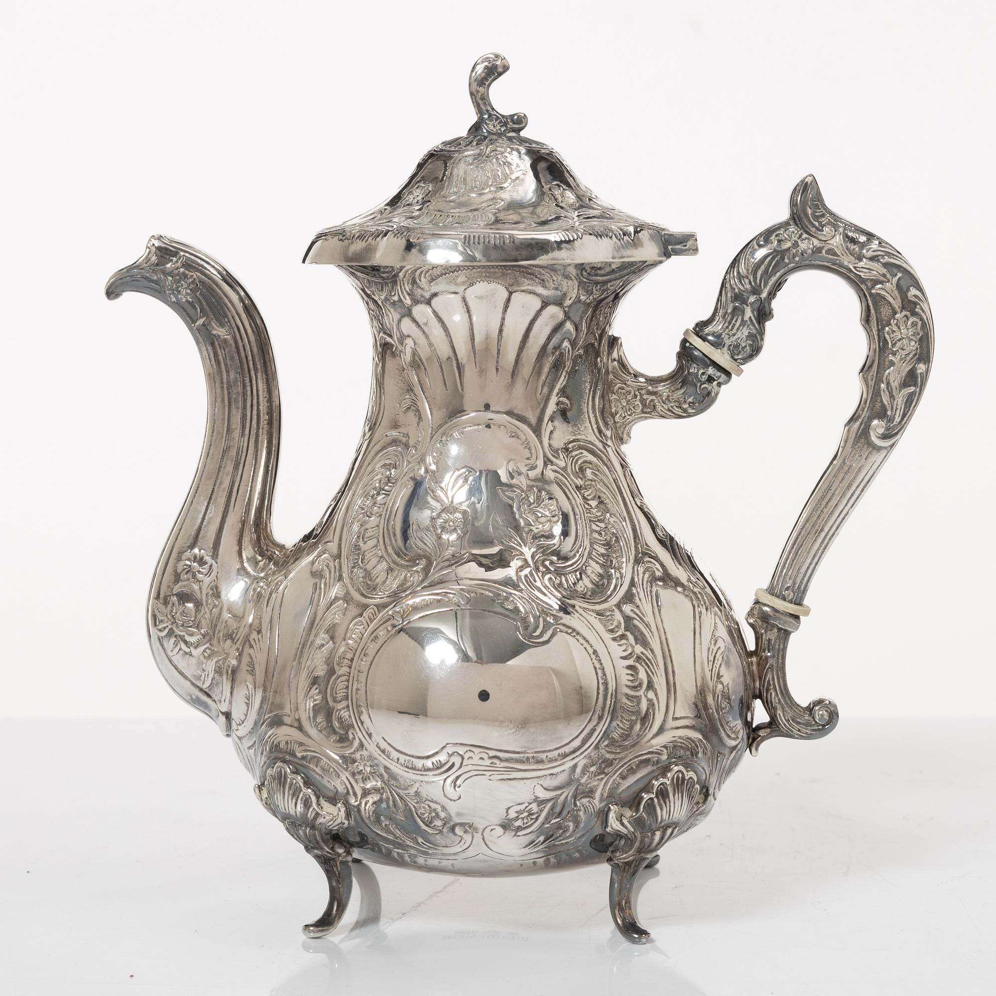 Kaffeservis, 4 delar, silver, rokokostil, GEWE, Stockholm 1976.