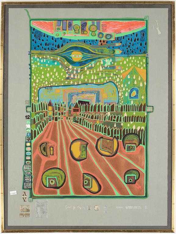 FRIEDENSREICH HUNDERTWASSER, färgseriegrafi, stämpelsignerad och stämpelnumrerad 01845/3000.