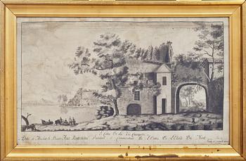 SIDENMÅLNING, tuschlavering på siden, signerad Lovisa Charlotta Reuterholm, andra hälft.