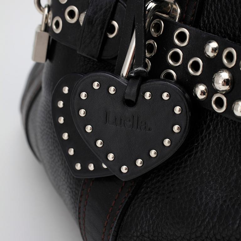 LUELLA BARTLEY, a black leather handbag.