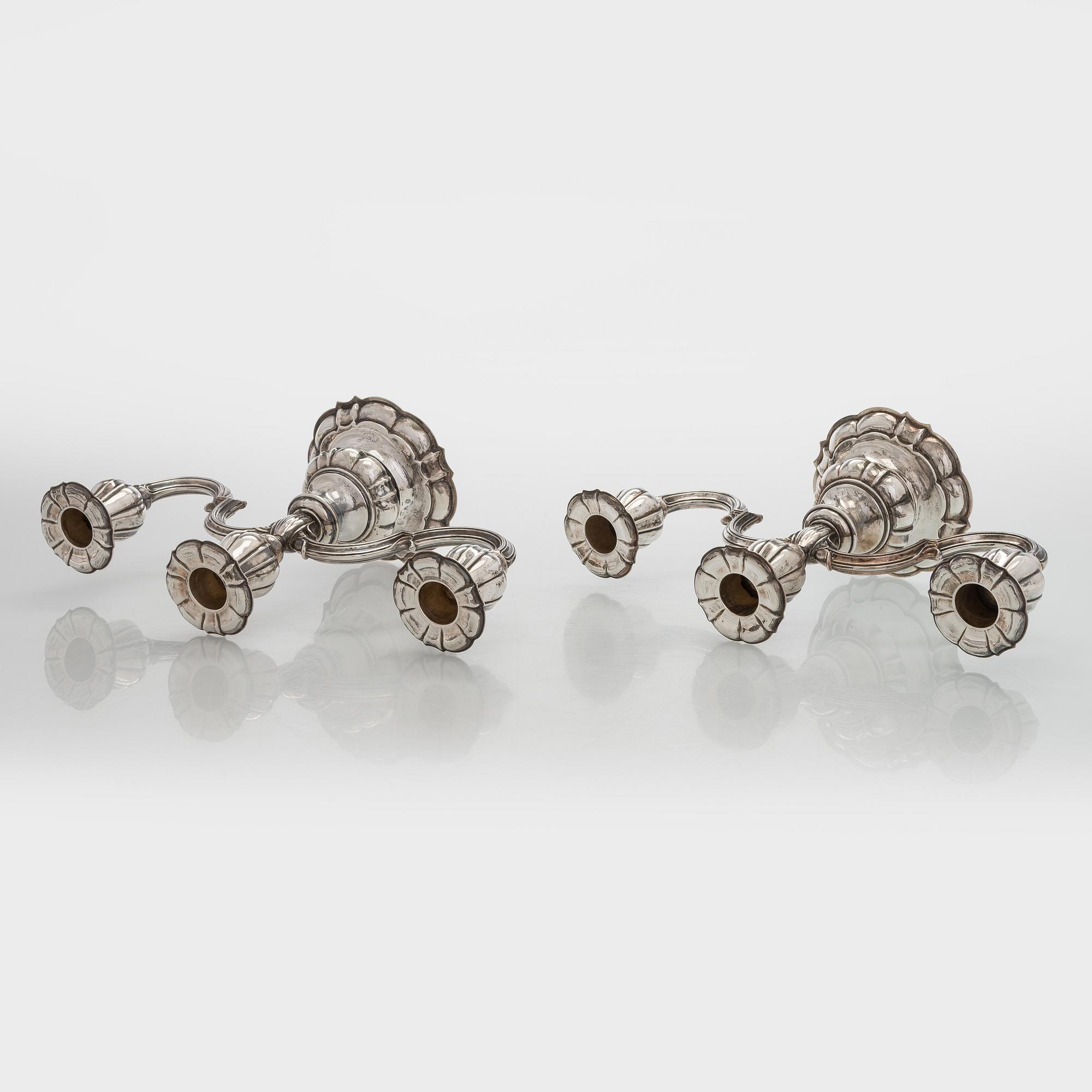 Carl M. Cohr, a pair of silver candelabra, Fredericia, Denmark, 1940.