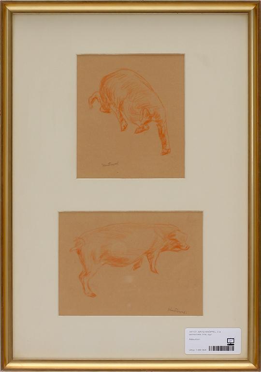 ARVID KNÖPPEL, krita, 2 st samramade, sign.