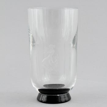 KARAFF samt GROGGLAS, 3 st, glas, Orrefors, 1933.
