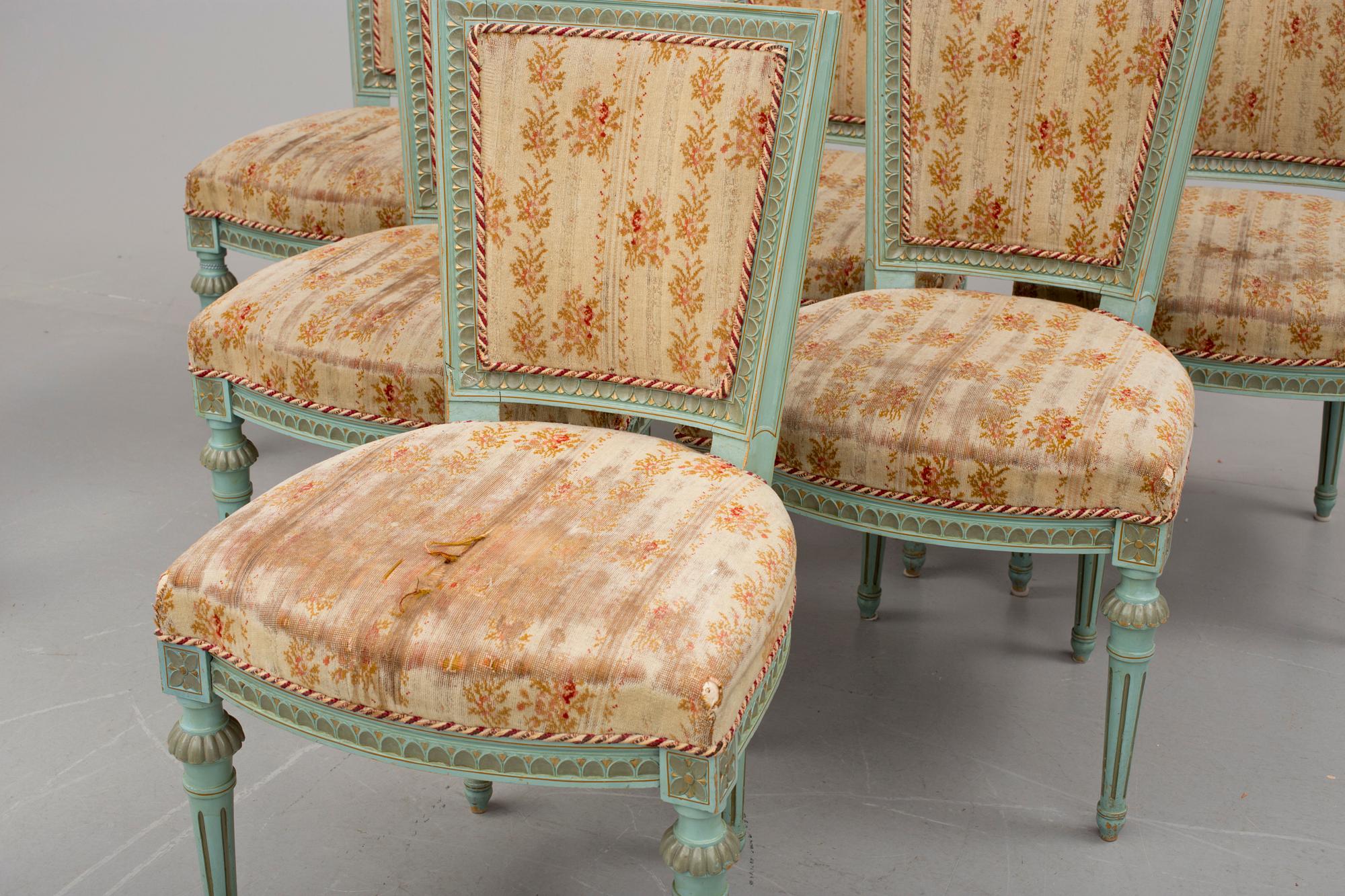 SOFFA och  STOLAR 6 st, gustaviansk stil, 1900-tal.