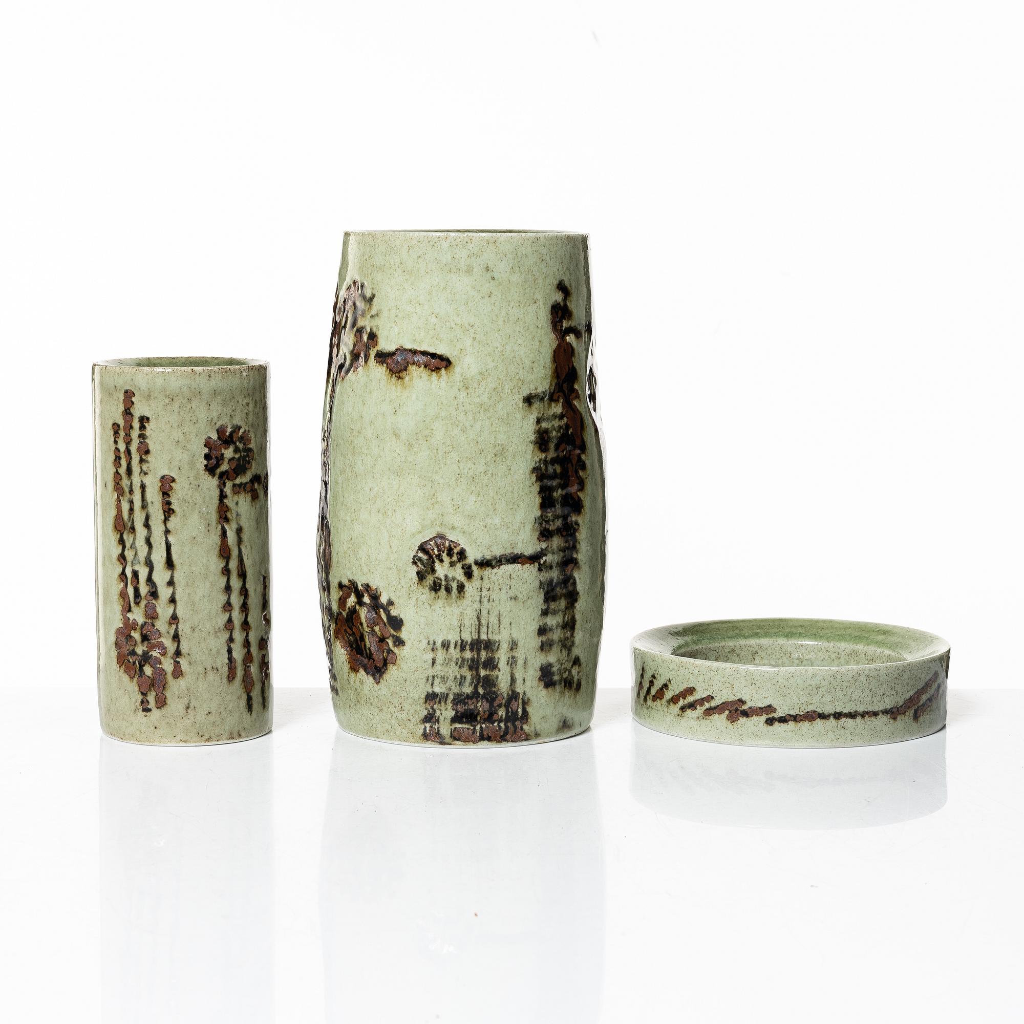 Carl-Harry Stålhane, two stoneware vases and a bowl. Rörstrand.