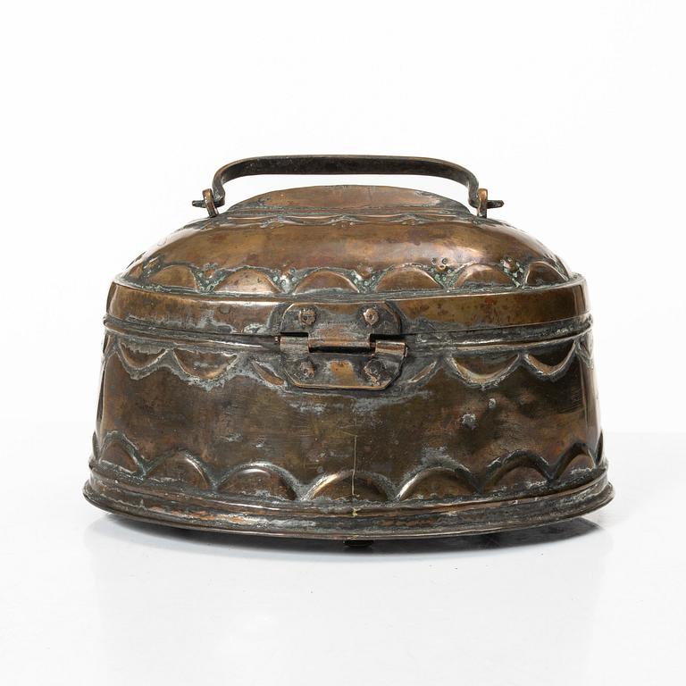 A Swedish baroque repousse copper box, 18th century.