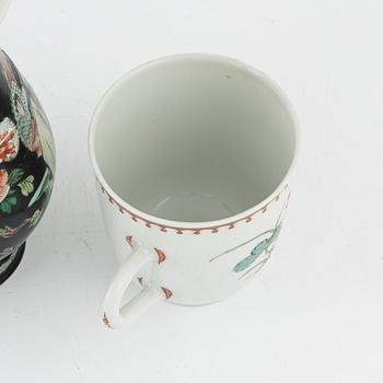 Vas, kopp samt vinkopp, 3 delar, Kina, bl a Qianlong (1736-95).