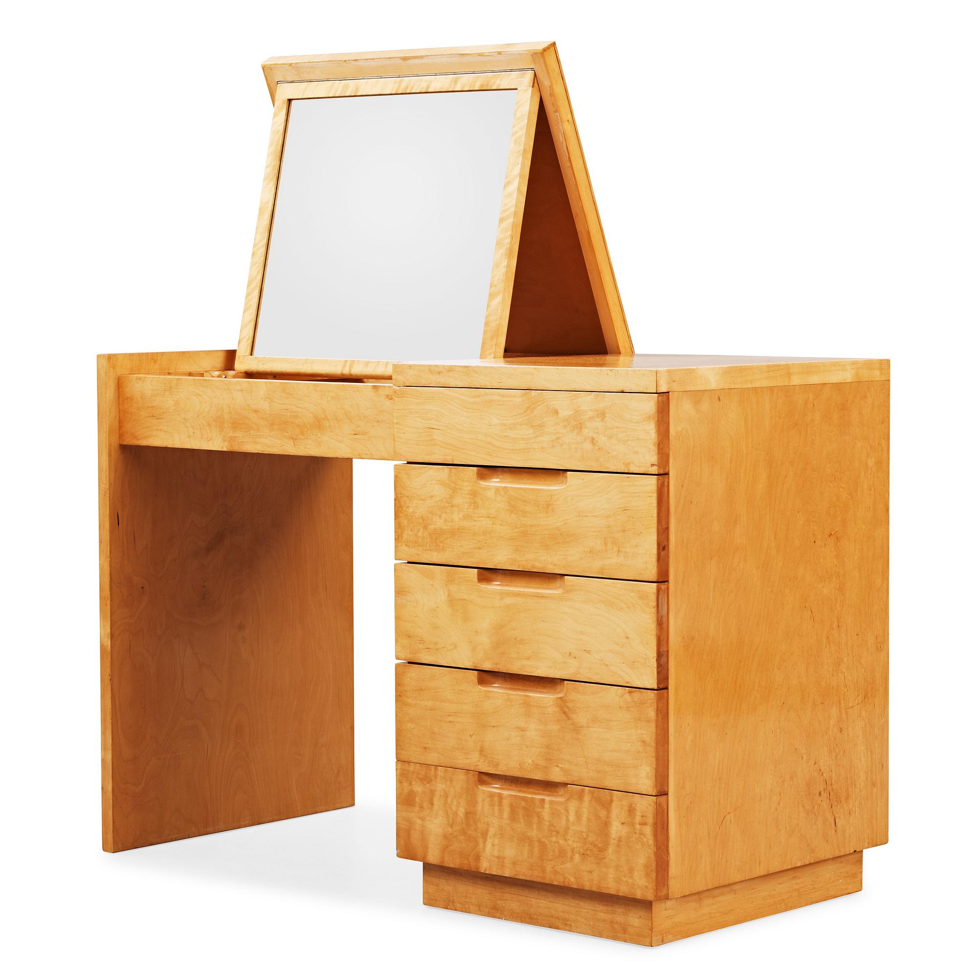 An Alvar Aalto birch working table/ lady's desk, made on license by Design Aalto Hedemora 1945-54.