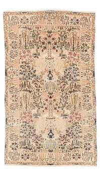 381. A semi-antique pictoral, part silk, Nain rug, signed by Pahlevan Motefai, ca ca 172 x 101 cm.