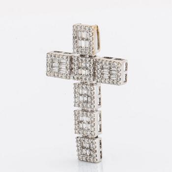 Diamantkors, 18K vitguld med briljanter och baguetter total vikt 2,89 ct enligt gravyr, ca 4,5 x 3 cm.