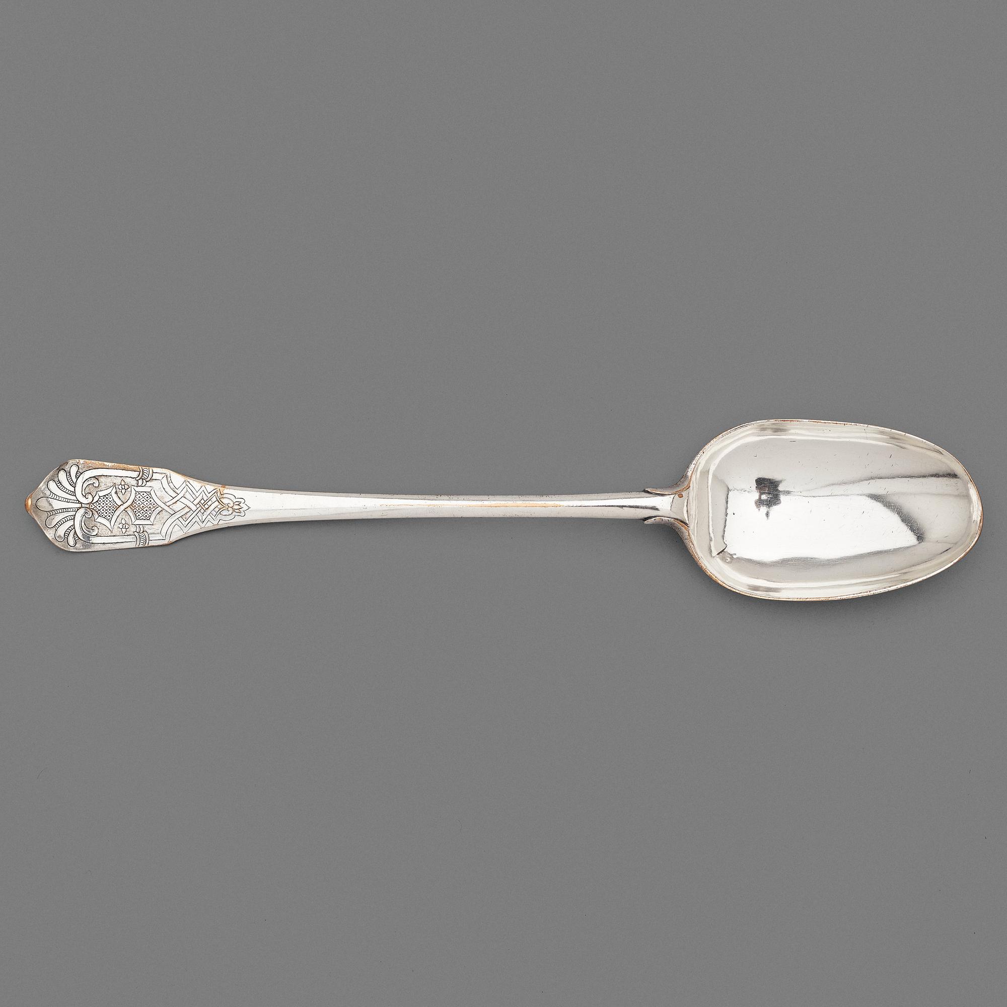 A late Baroque serving spoon by Paul Zachun (active in Norrköping 1722-50).
