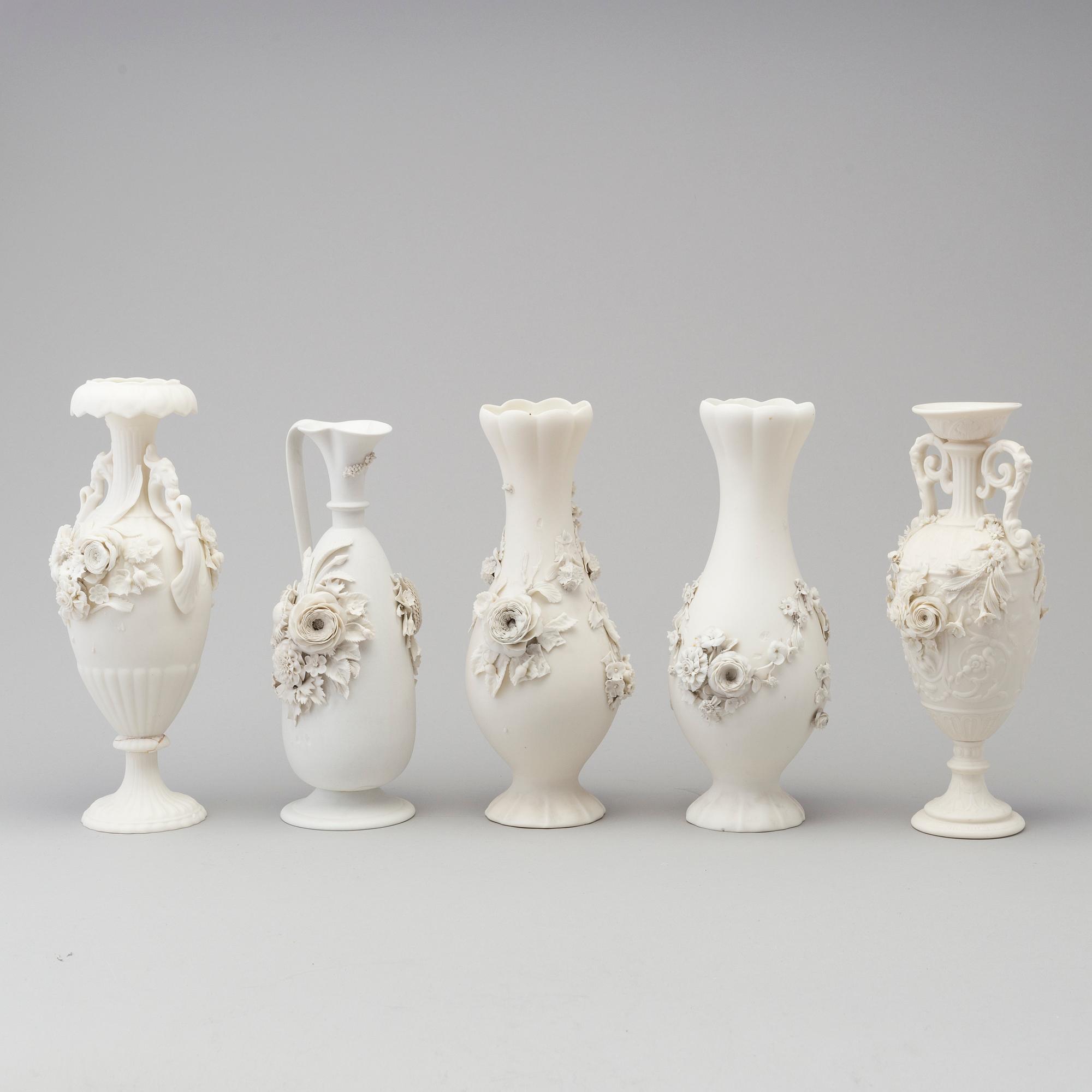 SIX PARIAN VASES, Gustafsberg, second half of the 19th century.
