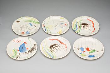 FISKTALLRIKAR, 13 st, flintgods, "Löja", Stig Lindberg, Gustavsberg.