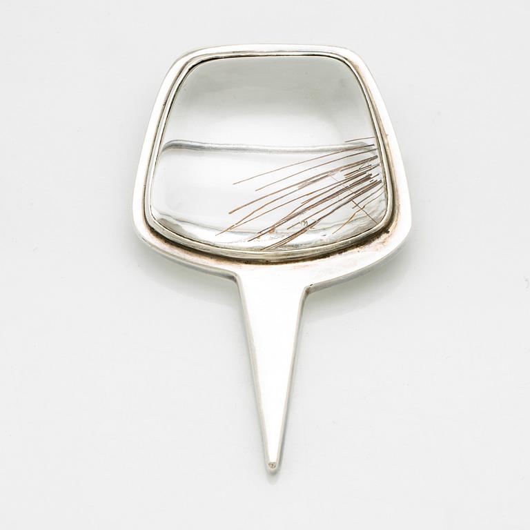 Brooch sterling silver rutile quartz, brooch approx 6 x 4 cm, Guld och Silversmide Gunnar Nilsson Halmstad 1957.