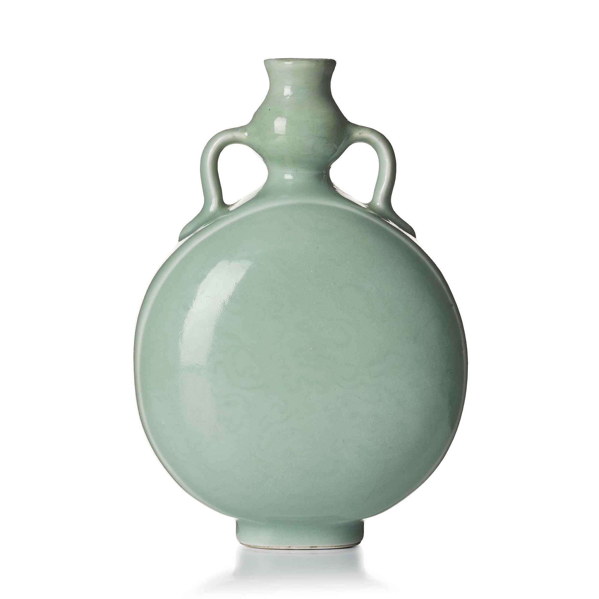 A celadon glazed moon flask, possibly Republic wiht a Yongzheng mark.