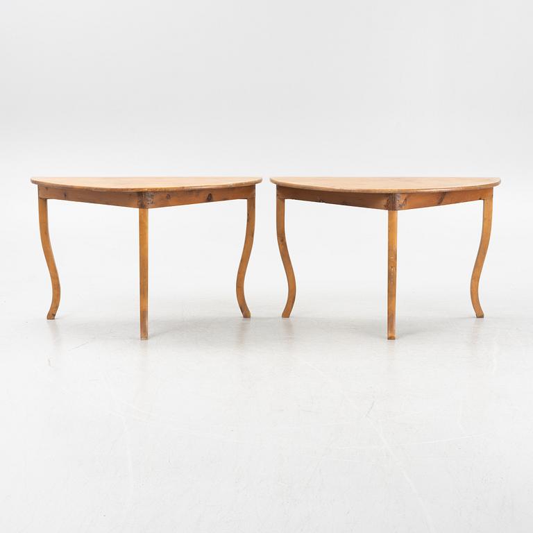 A pair of pine and birch tables, late 19th Century.