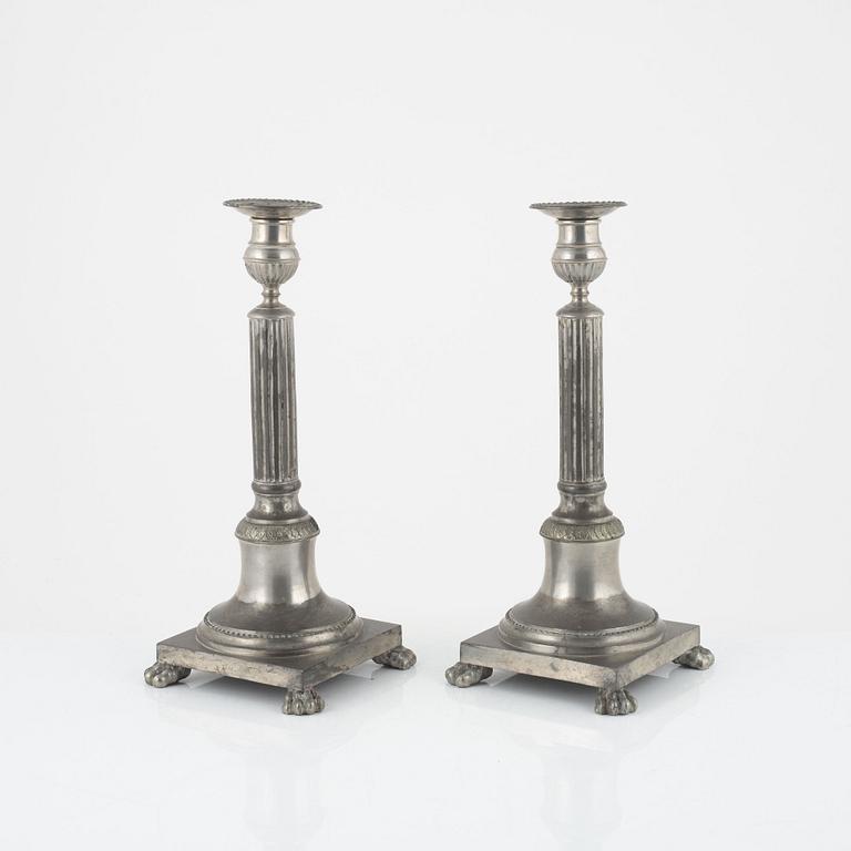 A pair of pewter candlesticks by Frans Santesson, Stockholm, 1901.