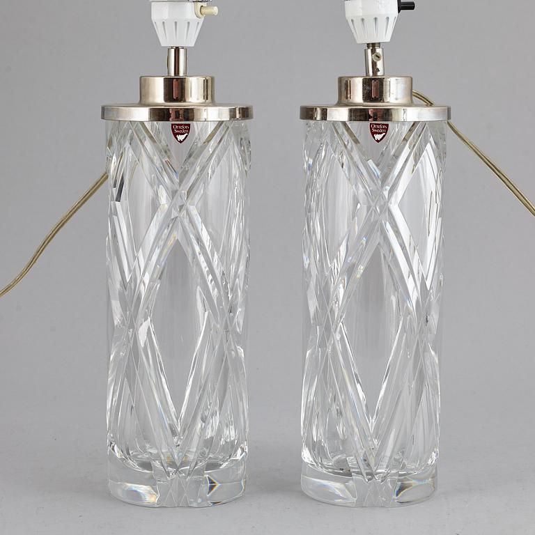 OLLE ALBERIUS, a pair of glass table lights, Orrefors.