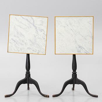 A pair of tilt top tables, Sweden, circa 1800, Late Gustavian.