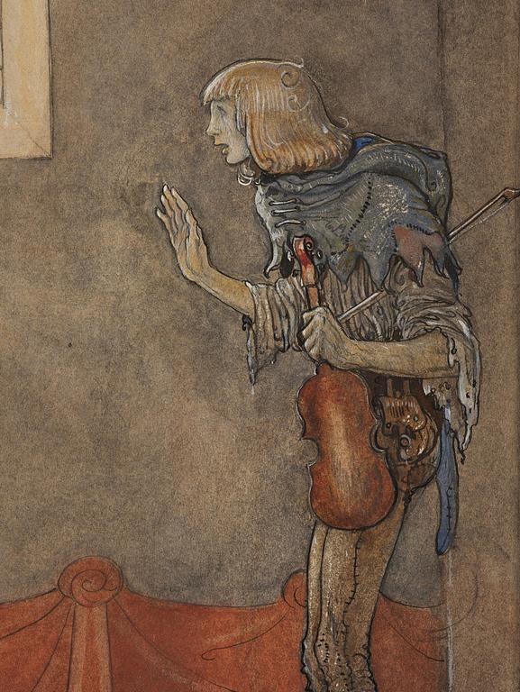 John Bauer, "Madonnan ger spelmannen sin ena sko" (from "Spelmannen som fick madonnans guldsko").