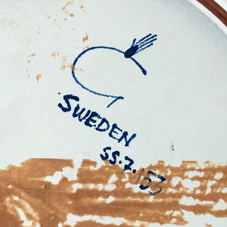 Stig Lindberg, a faience dish, Gustavsberg studio, Sweden 1954.