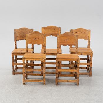 Five swedish provincial 19th century chairs.