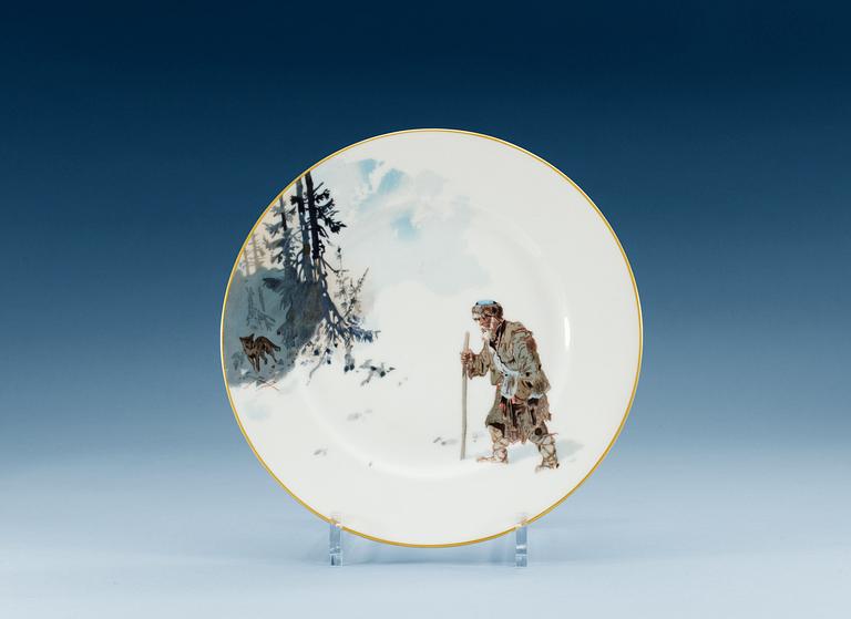 A Russian plate, Kornilov's porcelain manufactory, St Petersburg, end of 19th Century. Decorated by N. Karazin.