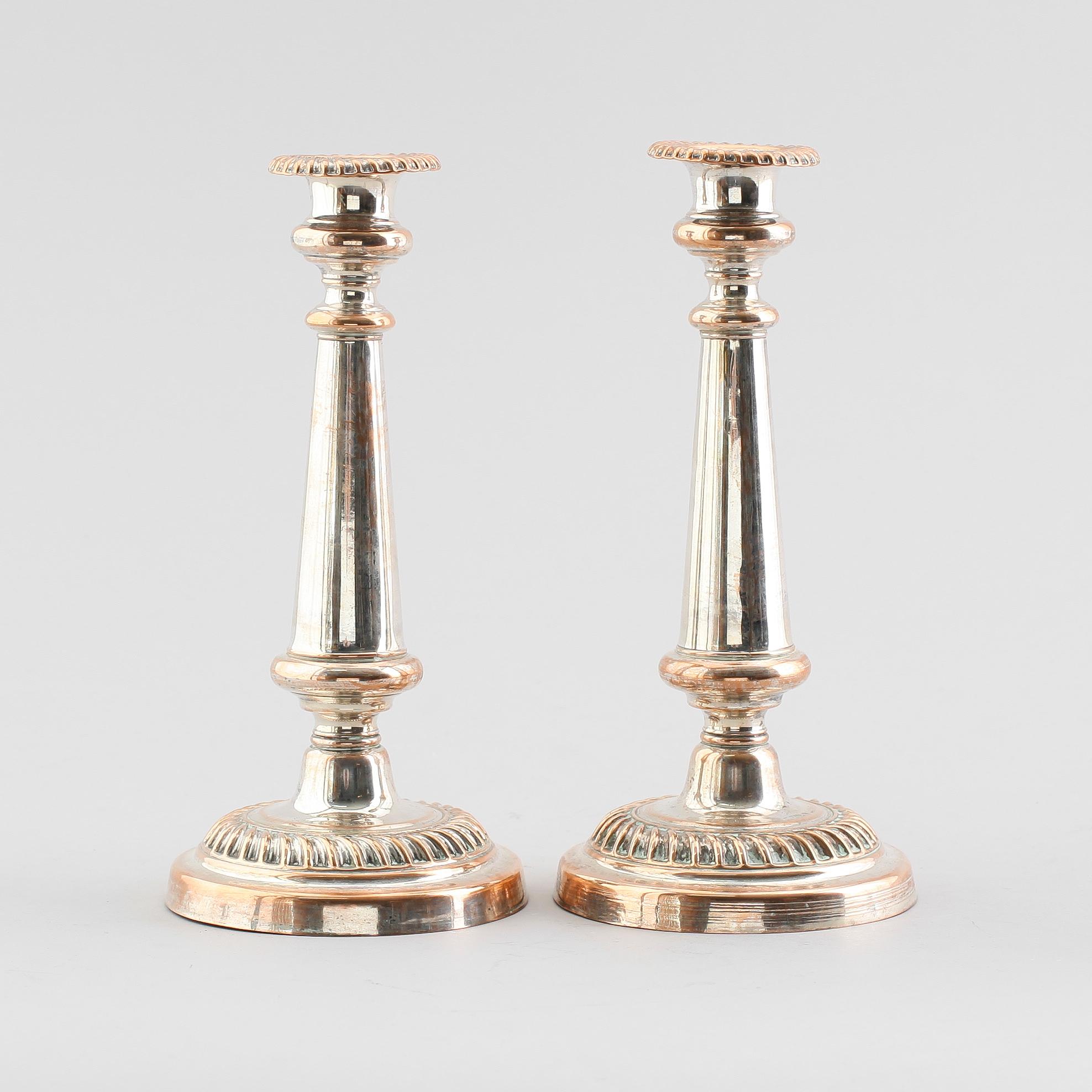 LJUSSTAKAR, 1 par, pläter, regency, England, 1800-talets första hälft.