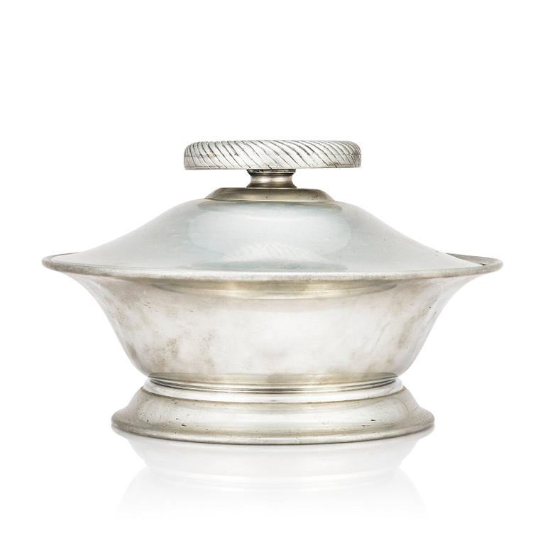 Nils Fougstedt, & Estrid Ericson, a pewter lidded bowl with an onyx finial, Svenskt Tenn, Stockholm 1936.