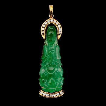 HÄNGE, 18K guld, jade och briljantslipade diamanter.