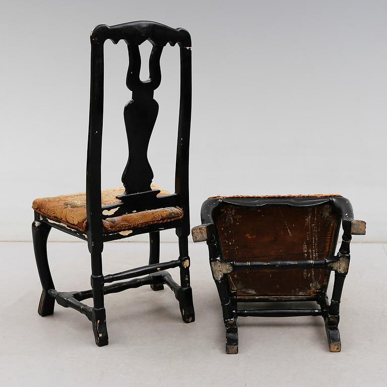 STOLAR, 2 st, senbarock, 1700-tal.