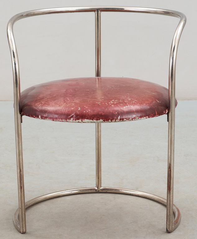 An Eskil Sundahl chromed steel and red leather armchair, Sweden 1930's.