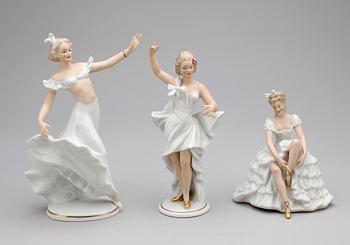 FIGURINER, 3 st, porslin, Wallendorf, 1900-talets mitt.