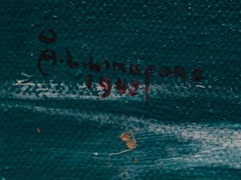 TUNTEMATON TAITEILIJA, öljy kankaalle, pingotettu levylle, signeerattu Å.L.Lindfors ja päivätty 1945.