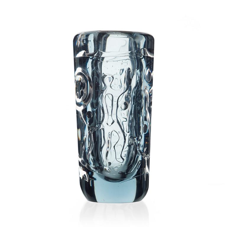 Vicke Lindstrand, a unique 'Petroglyph' glass vase, Kosta 1950's-60's.