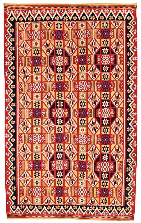 A BED COVER, double-interlocked tapestry (flat weave), ca 217 x 130,5 cm, Scania around 1830,