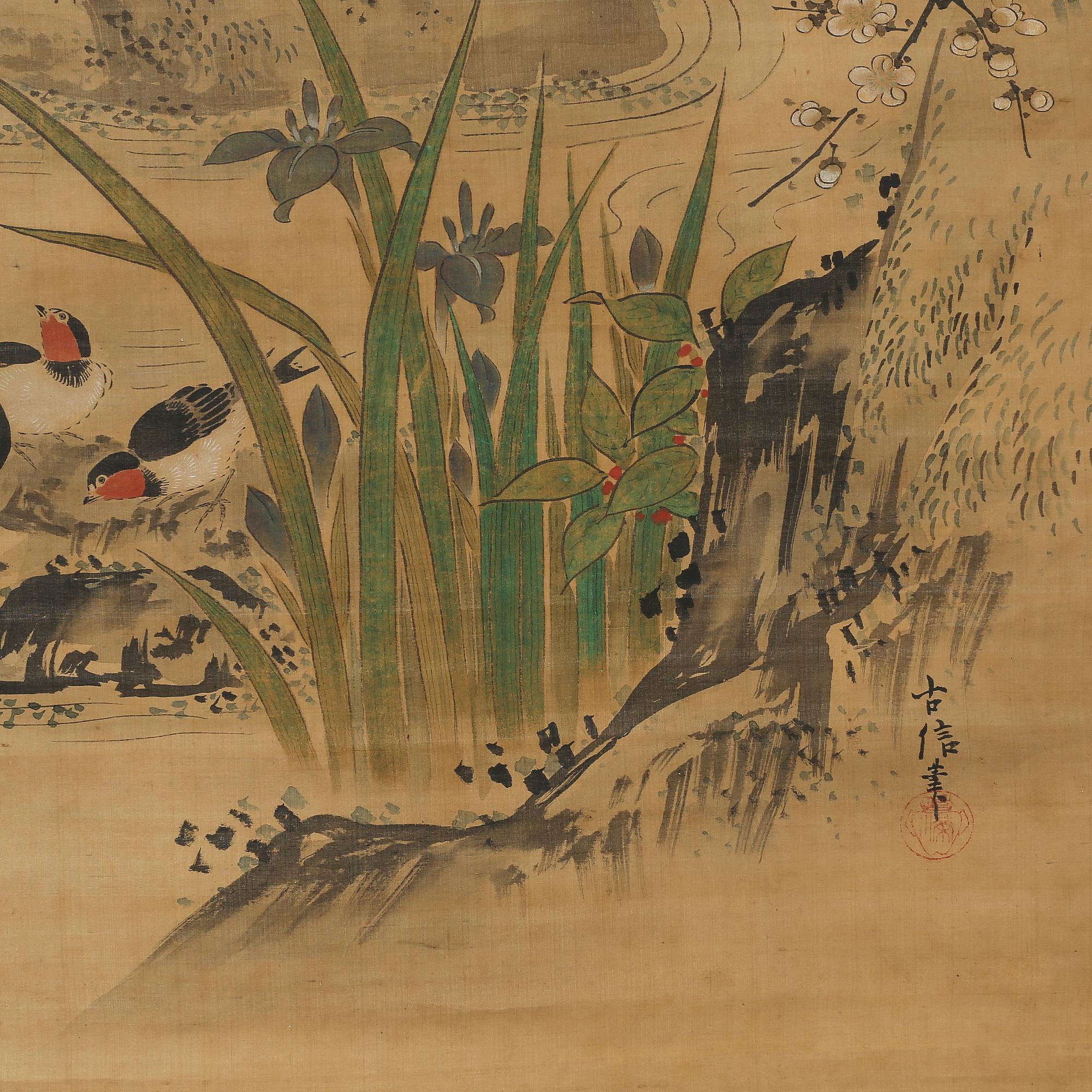 RULLMÅLNINGAR, 2 st, siden på papper, bär signatur, Japan 1900-tal.