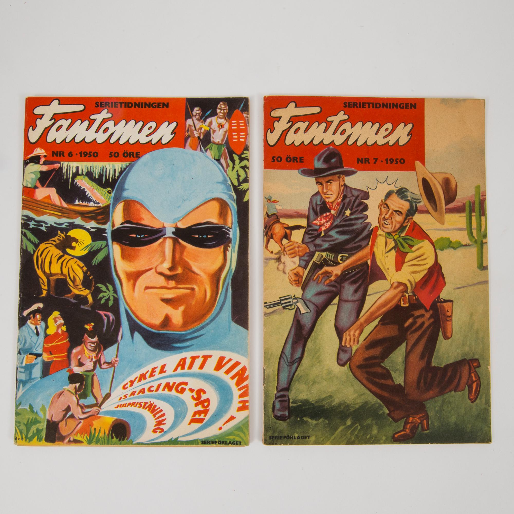 A lot of "Serietidningen Fantomen" comic books nr 2-7 1950. VG-FN.