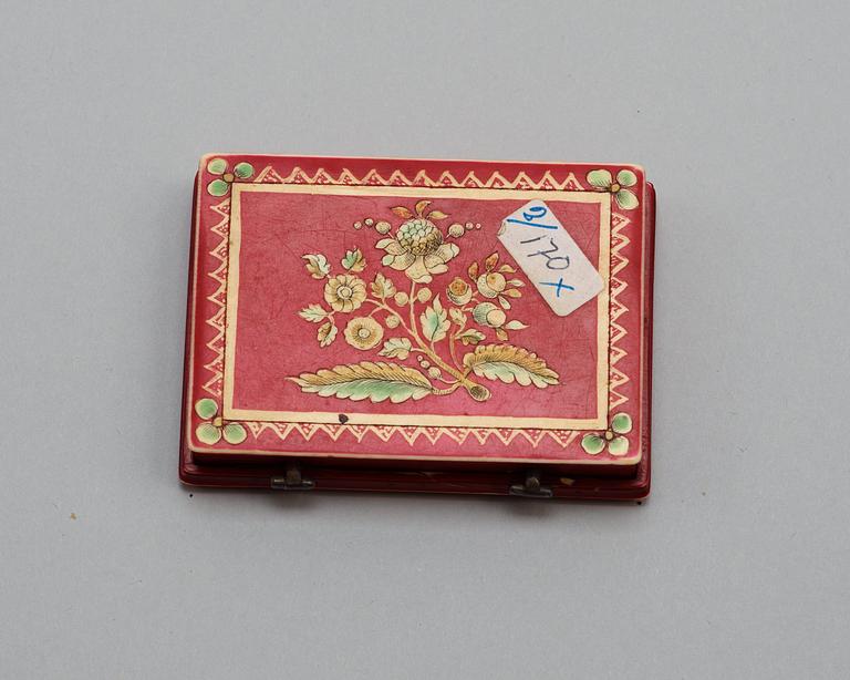 A French 18th century ivory counter box painted in colours signed "Mariaval le Juene a Rouen fecit".