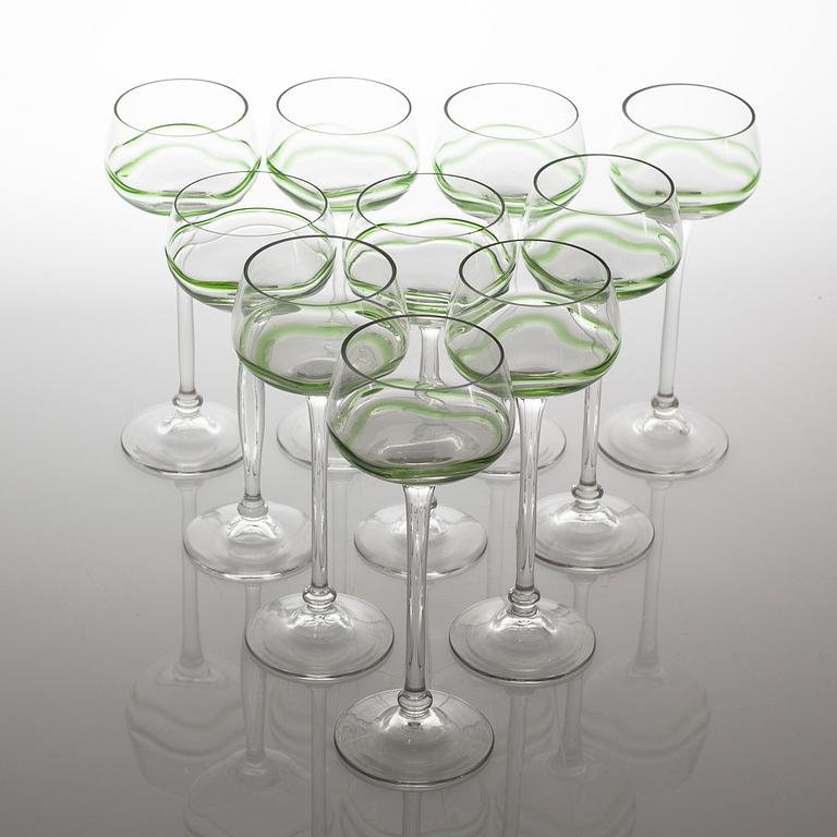 Ten wine glasses, first half of the 20th century.